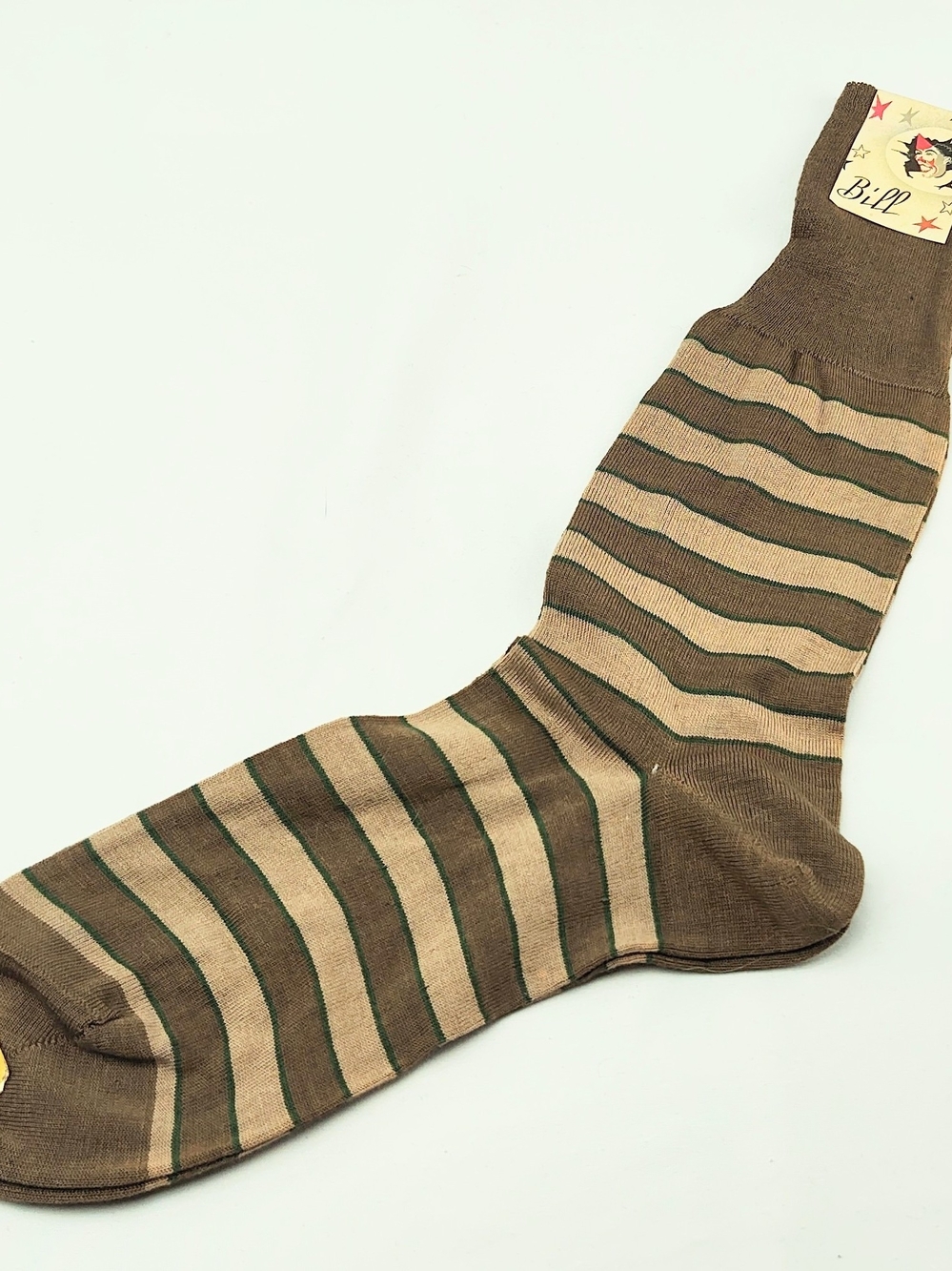 "Bill" Vintage 1940's Striped Men's Dress Socks in Brown and Tan